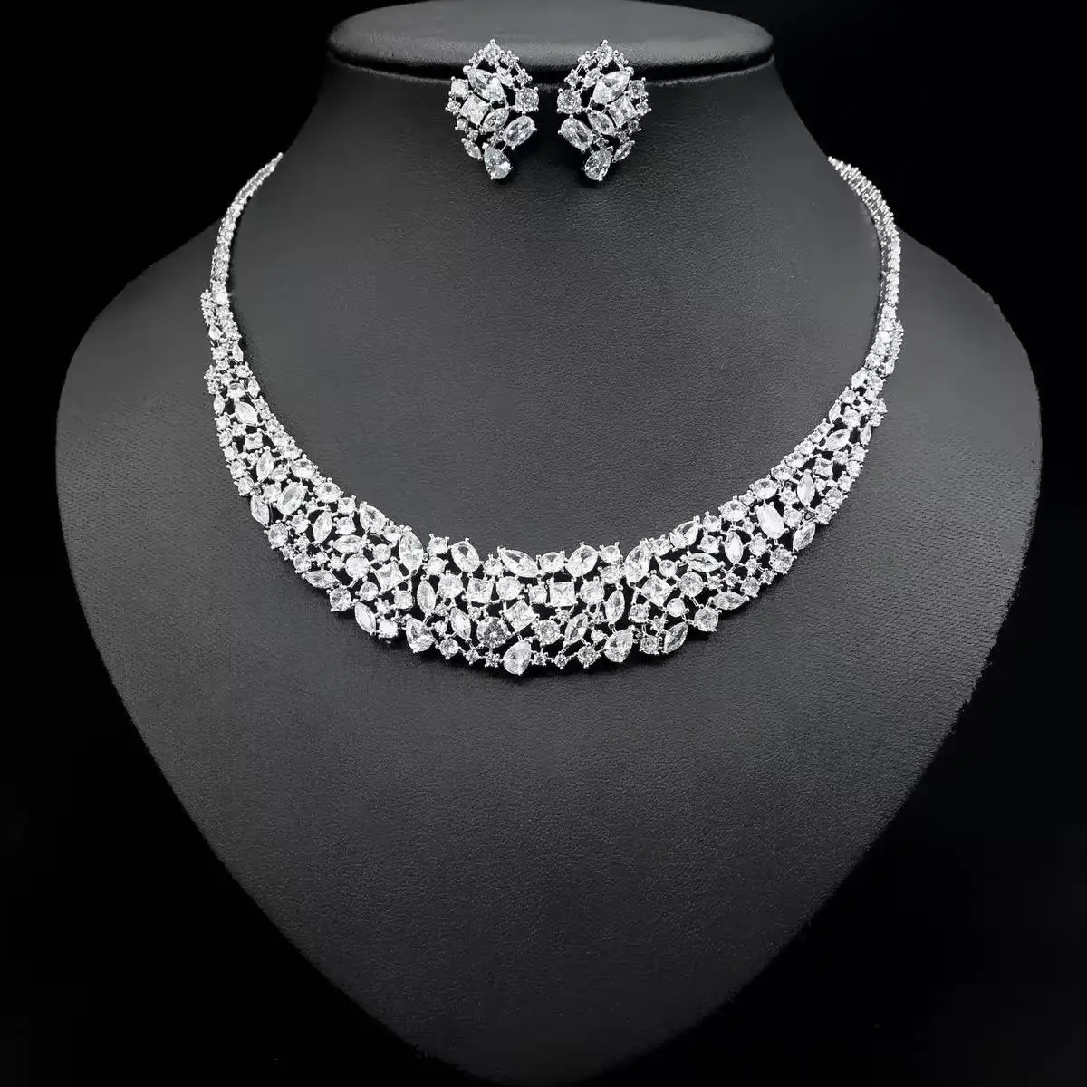 Deluxe High Quality Zirconia Ladies Jewellery Necklace Earring Set Party Prom Wedding Graduation Dress Accessories M-347