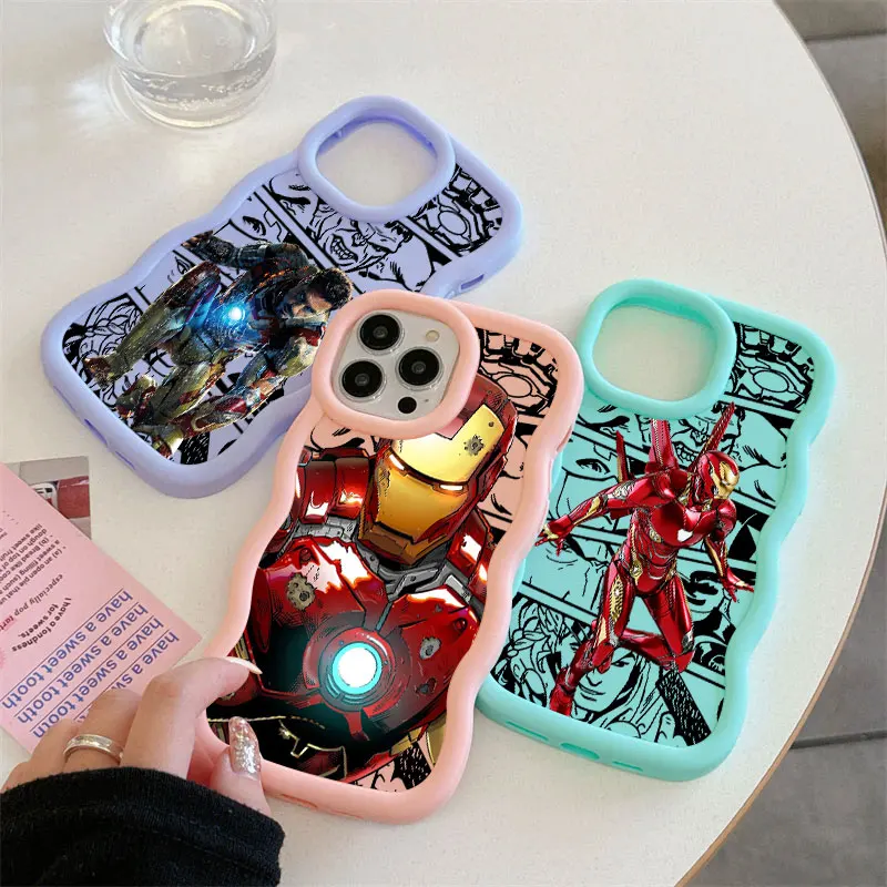 Крутой чехол для телефона Marvel Iron Man для iPhone 17E 11 12 13 14 15 16 17 Pro Max 16e 17Air 13 Plus с волнистым краем и конфетным дизайном на задней панели