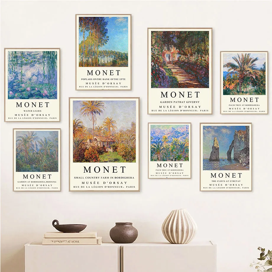 Vintage Claude Monet Abstract Landscape Exhibition Posters and Prints Canvas Painting Wall Art Pictures for Room Home Decoration