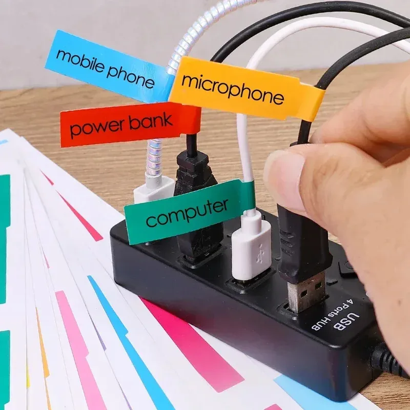240/480 قطعة تسميات كابلات ذاتية اللصق الملونة مقاوم للماء سلك بمناسبة العلاقات طابعة ليزر ملصقات الألياف تسميات الأسلاك المنظمون
