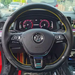 For Volkswagen VW Golf 7 Mk7 New Polo Jetta Passat B8 DIY Hand Stitched carbon fiber Genuine Leather Car Steering Wheel Cover