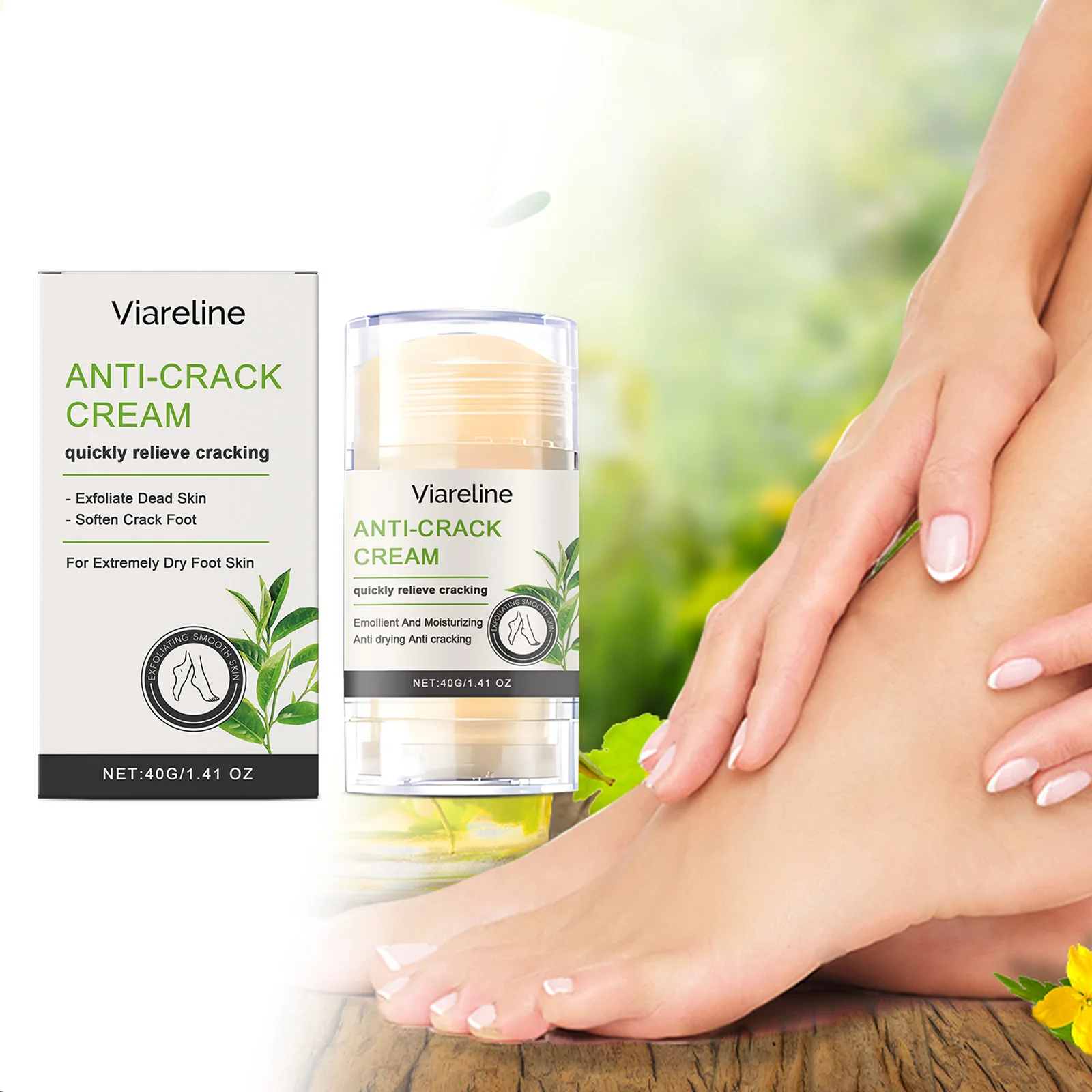 Fußpflegestift beruhigt trocken, spendet Feuchtigkeit und spendet Feuchtigkeit der Fußhaut. Täglicher Pflegestift