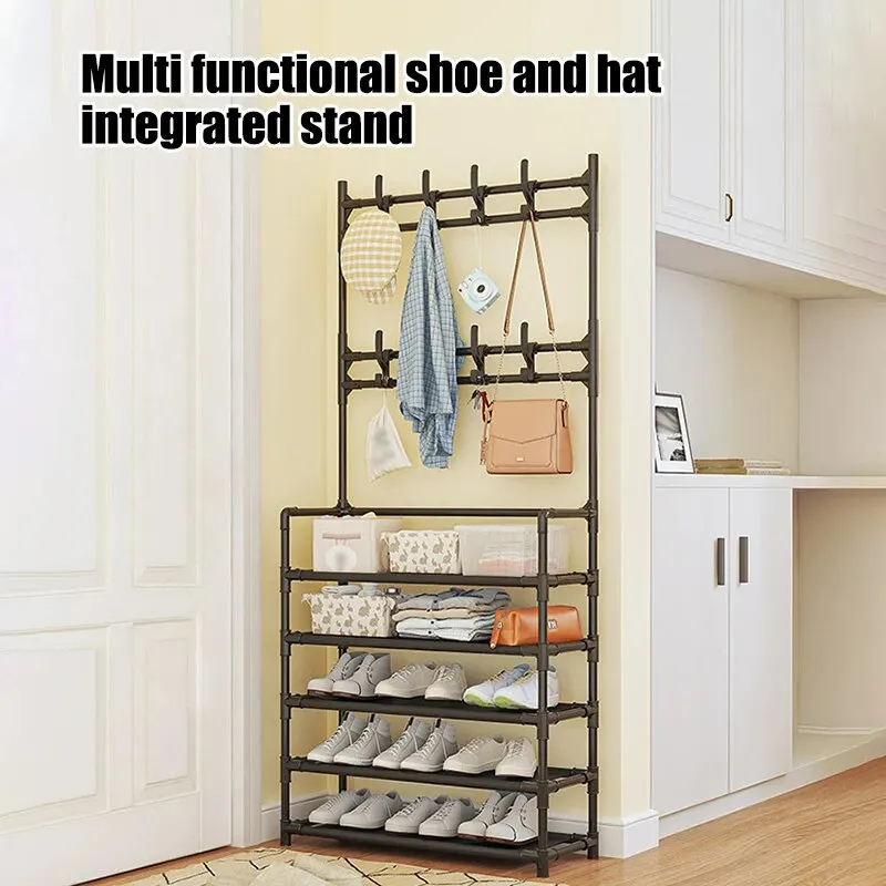 Five Layer Shoe Rack Simple Shoe Rack Integrated Storage Rack Household Shoe Rack Multifunctional Clothes Rack Coat Rack