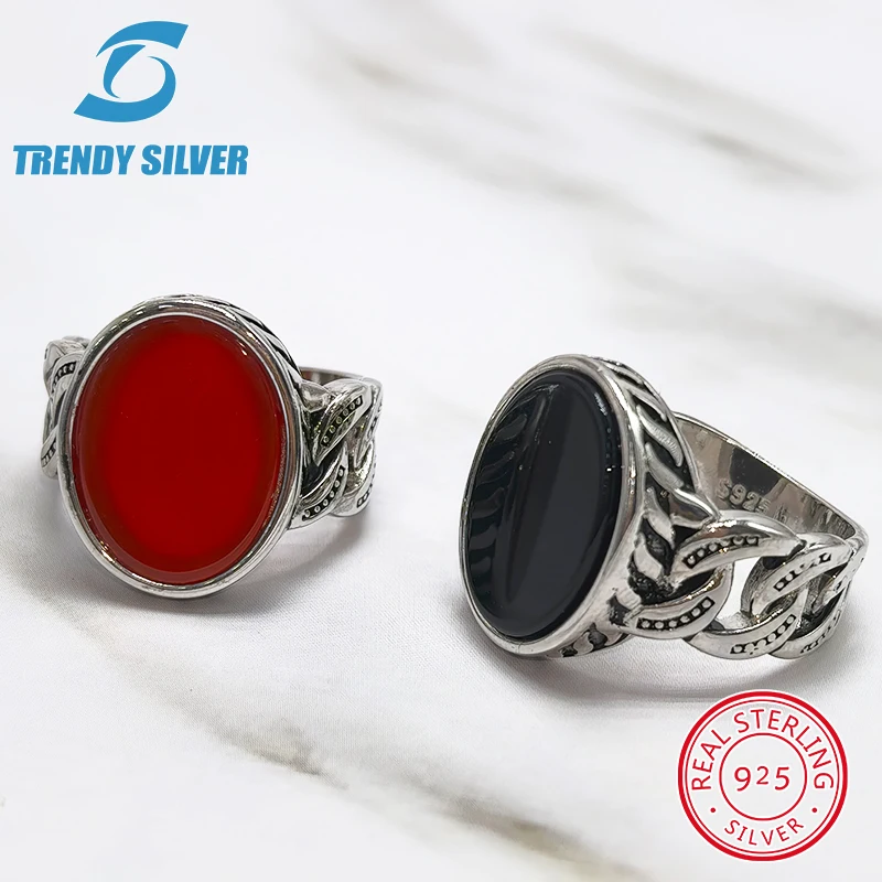 luxury Mens Man rings real 925 sterling silver certified original jewelry for men black stone ring male Ring