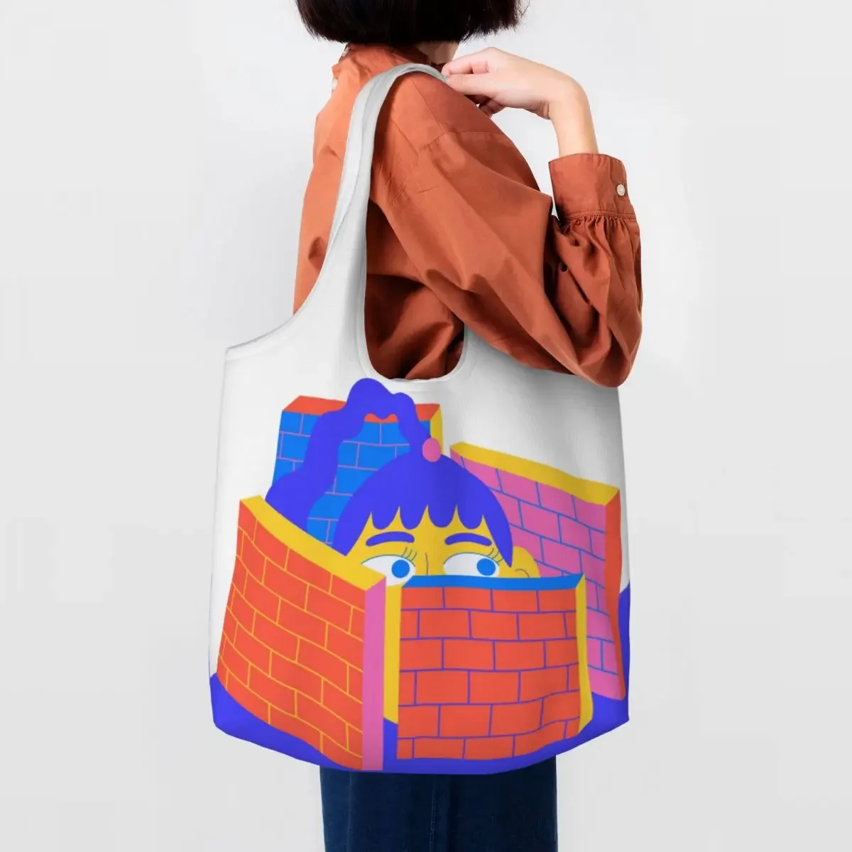 Walls Groceries Shopping Bag Canvas Shopper Shoulder Tote Bags Large Capacity Portable Street Mmural Art Eldridge Bags Handbags