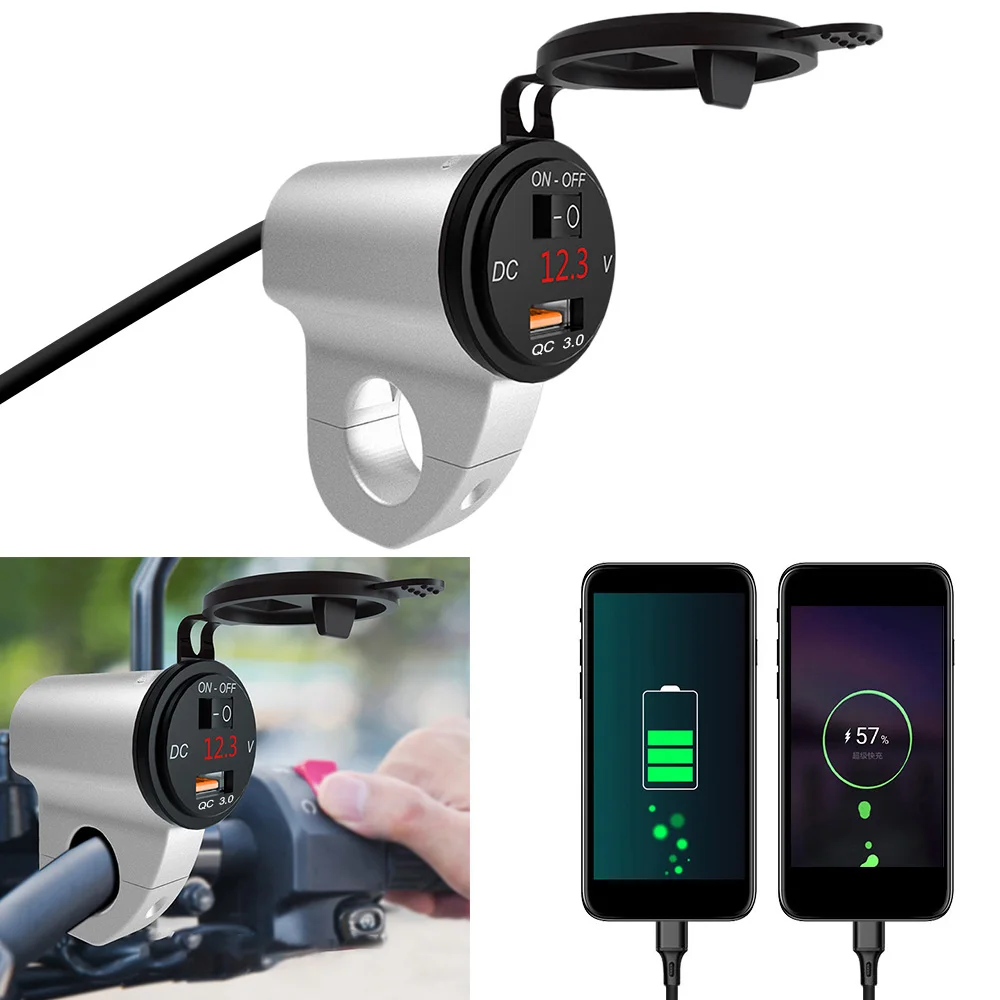 2.4A Digital Display Car Fast Charger Motorcycle USB Charger With Switch Mobile Phone Adapter