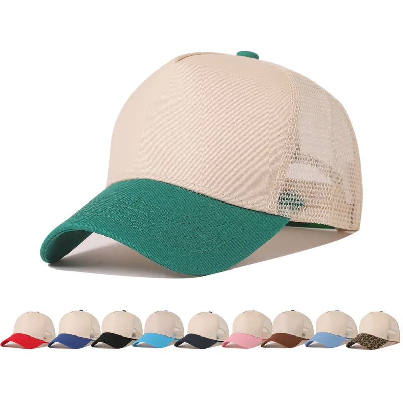 Custom Logo 5 Panel Two Tone Cotton Baseball Cap Support Embroidery Printing Men Women Outdoor Breathable Mesh Trucker Hat Adjus