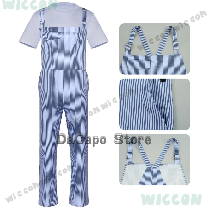 

Chaplin Factory Worker Cosplay Costume Modern Charlie Times Striped Overalls Vintage Film Roleplay Halloween Party Clothes