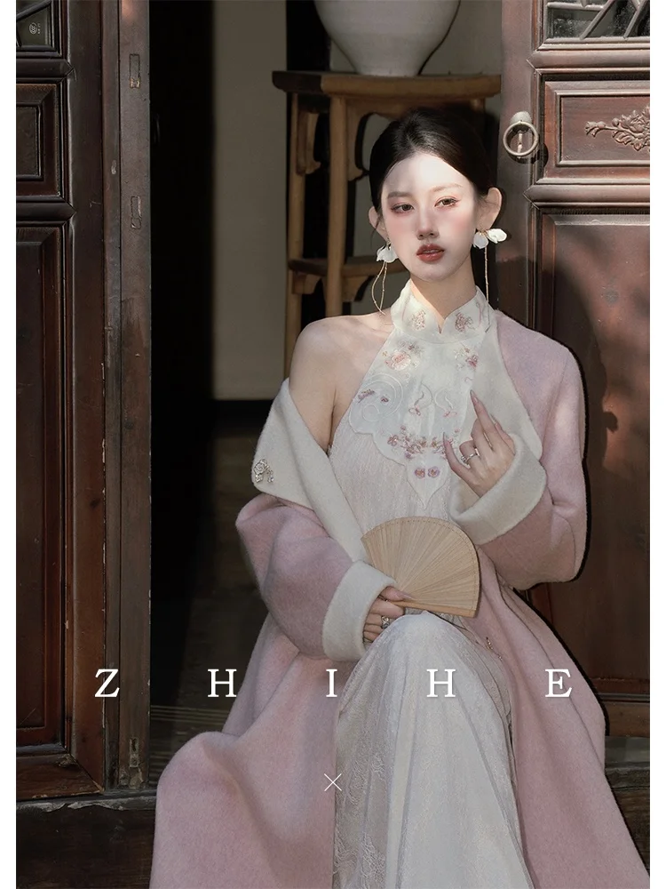 

Двустороннее шерстяное кружево Dr от Wu Yan He Ele Chinese Sle Long Sve Dr для женщин зима и осенью