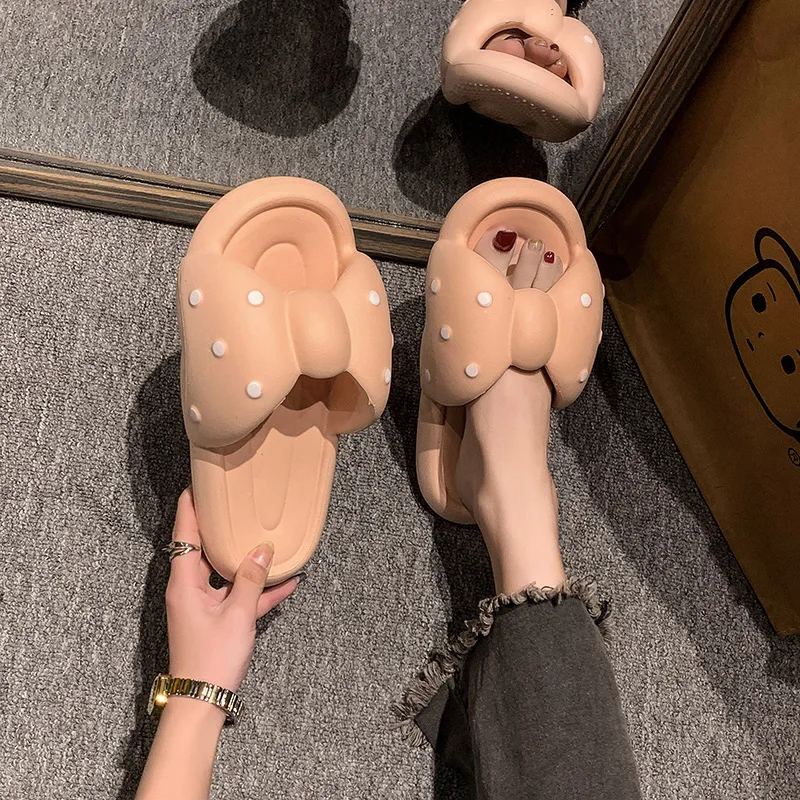 Summer Women Cool Slippers Bow Shaped Slippers Indoor Home Bathroom Shower Anti Slip Thick Bottom Eva Cute Girl Cool Slippers