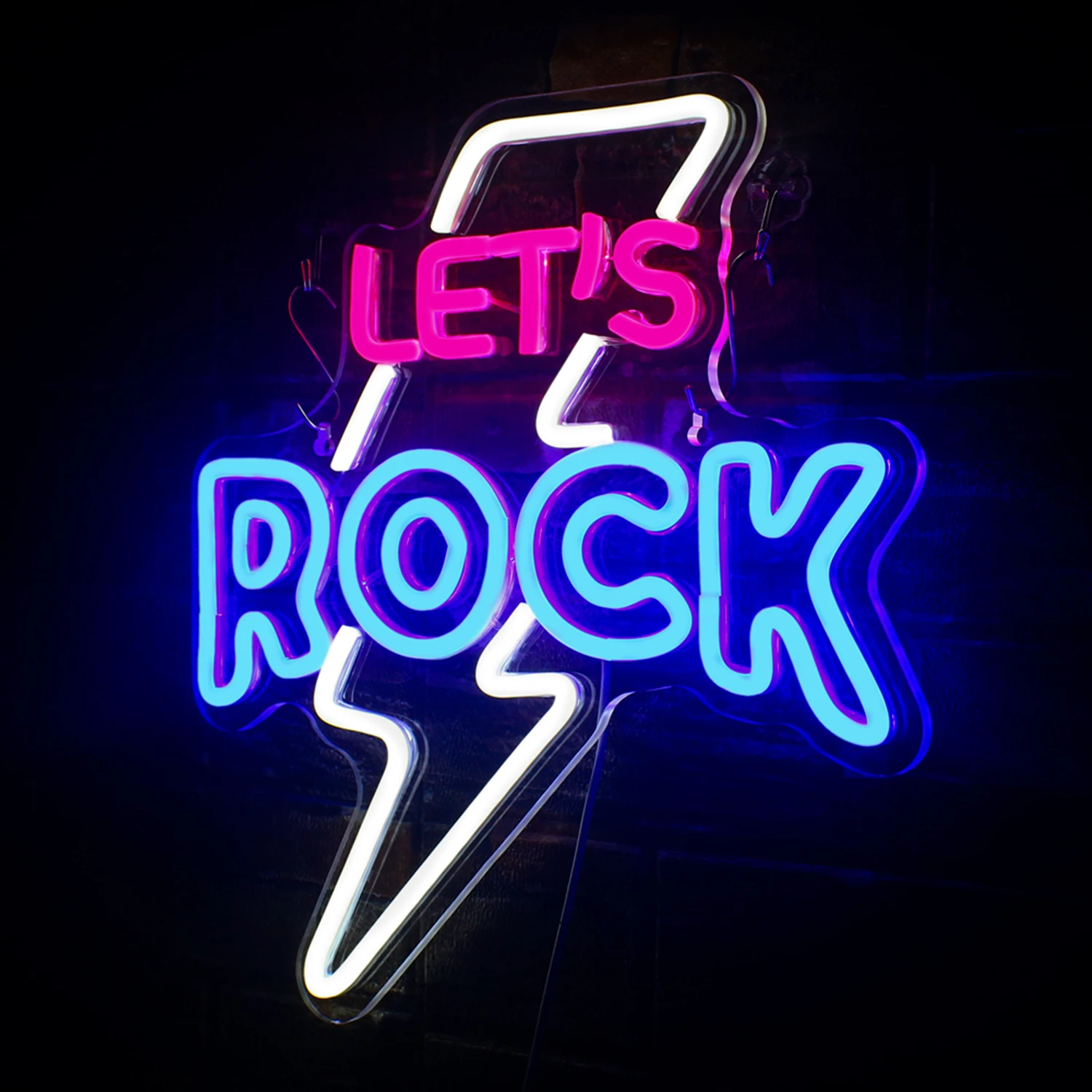 Let's Rock-Applique Murale LED à Intensité Réglable, Signe Néon, Musique en Direct, Art, Studio, Chang, Bar, Boîte de Nuit, ixd'Anniversaire, USB, Décor de Chambre