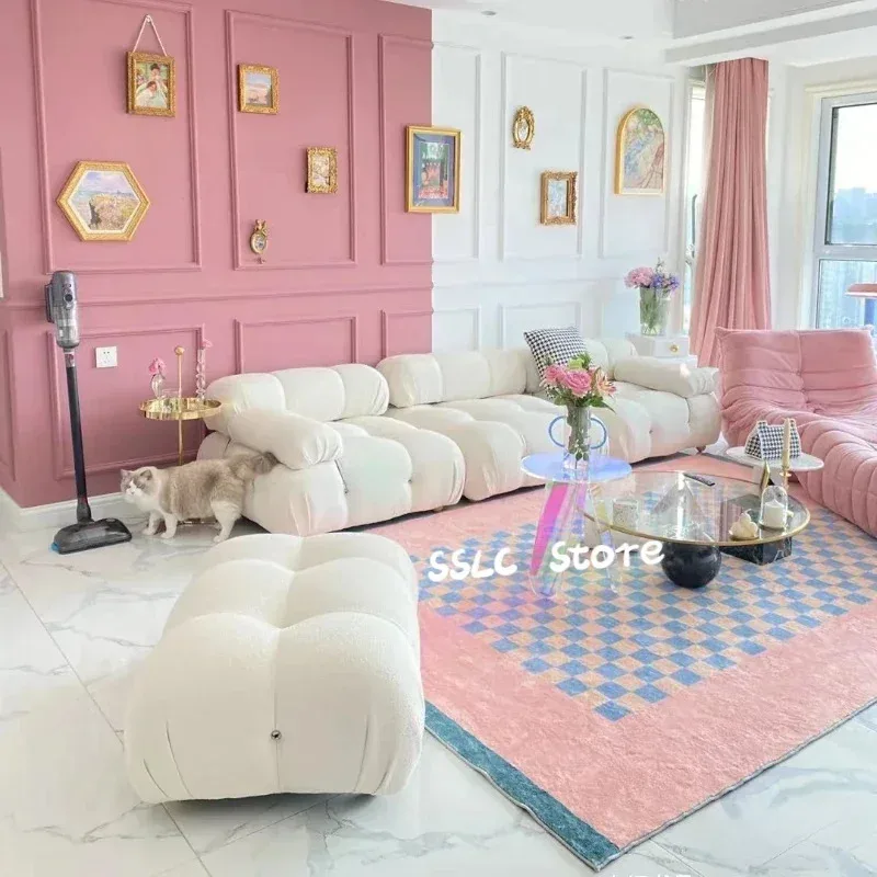 

JSL36Nordic Style Carpets for Living Room Checkerboard Bedroom Decor Girly Bedside Rug Thick Plush Floor Mat Large Area Cloa9Ok%