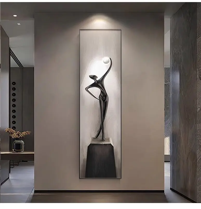 Creative abstract flat crystal porcelain painting, black and white atmosphere mural with human body holding ball design ZY961FQ