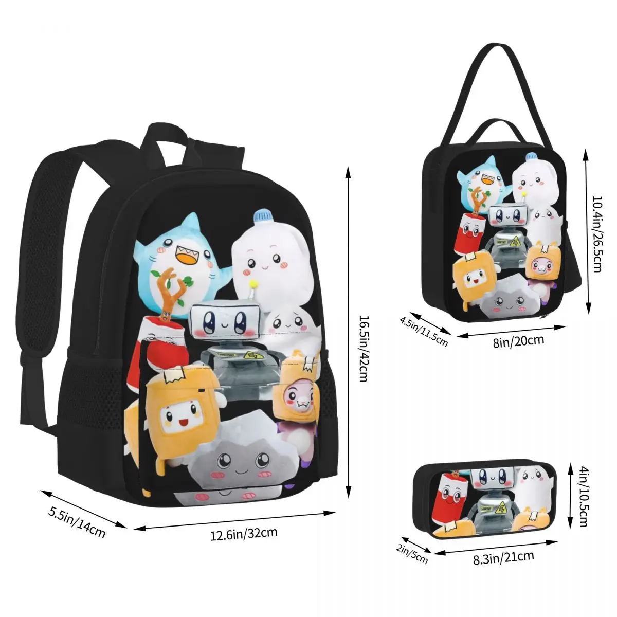 Rocky Lankybox Lanky Box Mochilas para Meninos e Meninas, Sacos Escolares de Estudantes, Mochila Infantil, Lunch Bag, Pen Bag, 3 Pcs Set