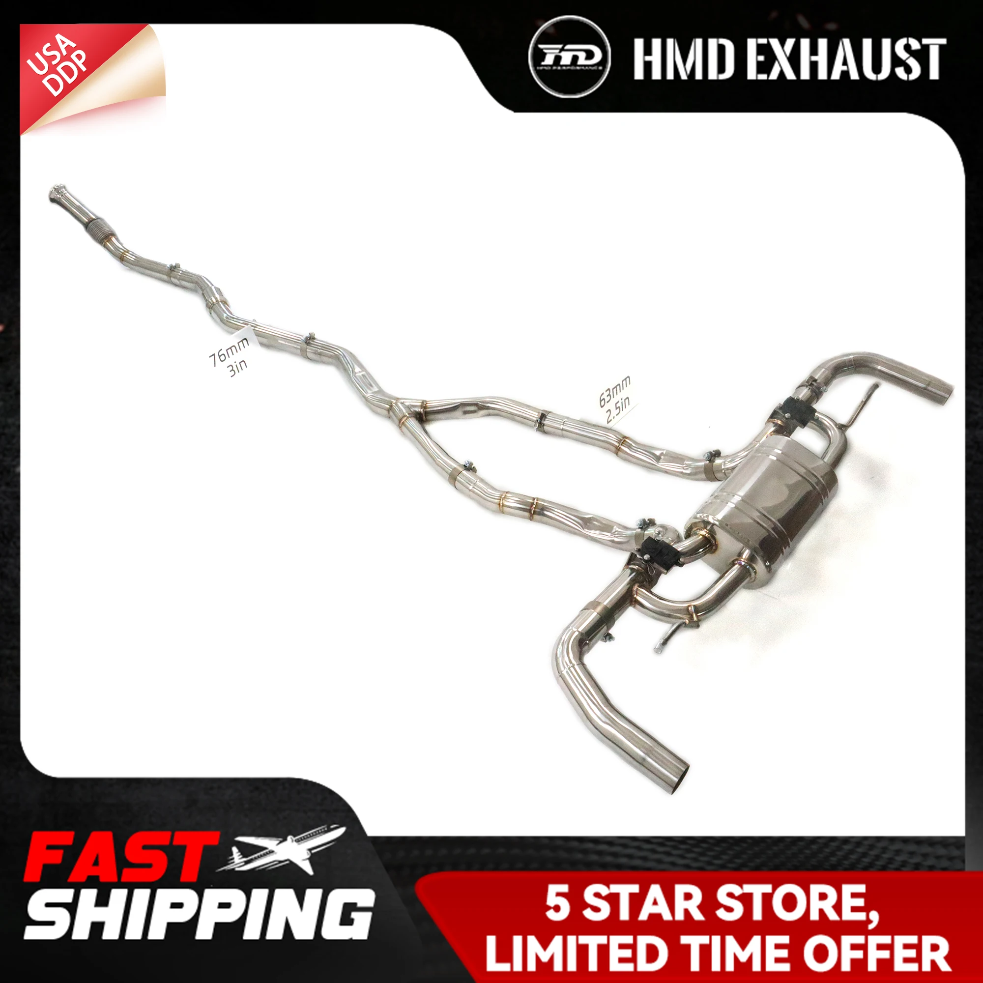 

HMD Catback for Mercedes Benz GLE53 W167 SS304 Great sounds High precision Exhaust system Electronic valves