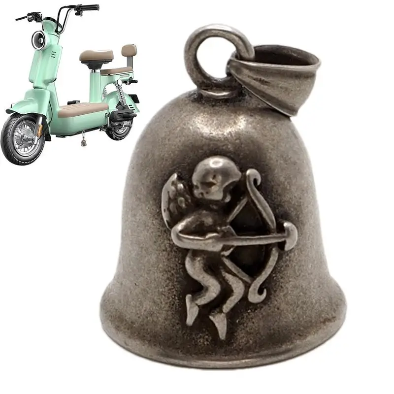 Motorcycle Bell Lucky Bell Retro Biker Bell With Angel Design Titanium Steel Biker Bells Angel Motorcycle Pendant ornamental