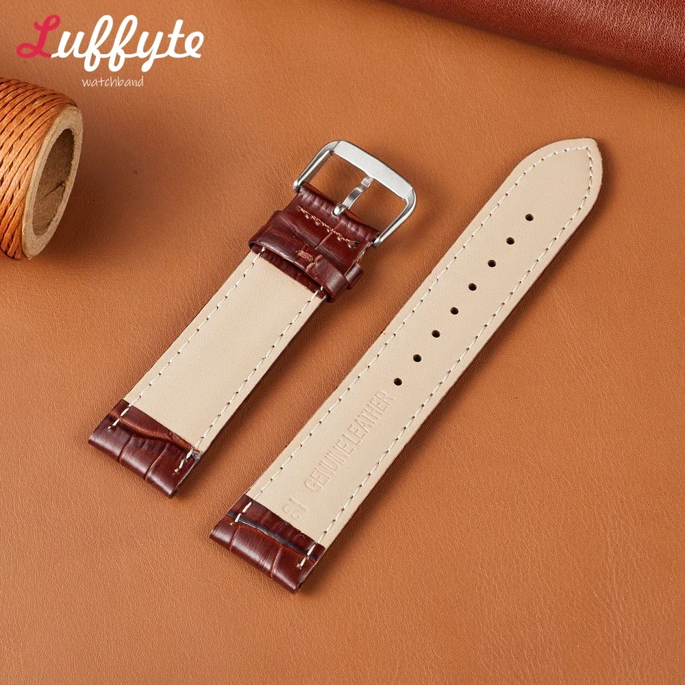 Genuine Cow Leather Strap 18mm 20mm 22mm Retro Bamboo & Crocodile Pattern Design Business Watch Top Cowhide Watchband