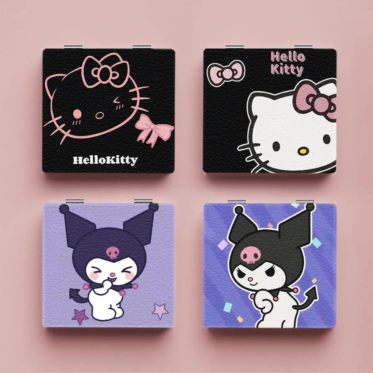 

Kawaii Sanrio Hello Kitty Mirror Anime Portable Small Mirror Kuromi Portable Folding Mirrors Double-Sided Pattern Makeup Gifts