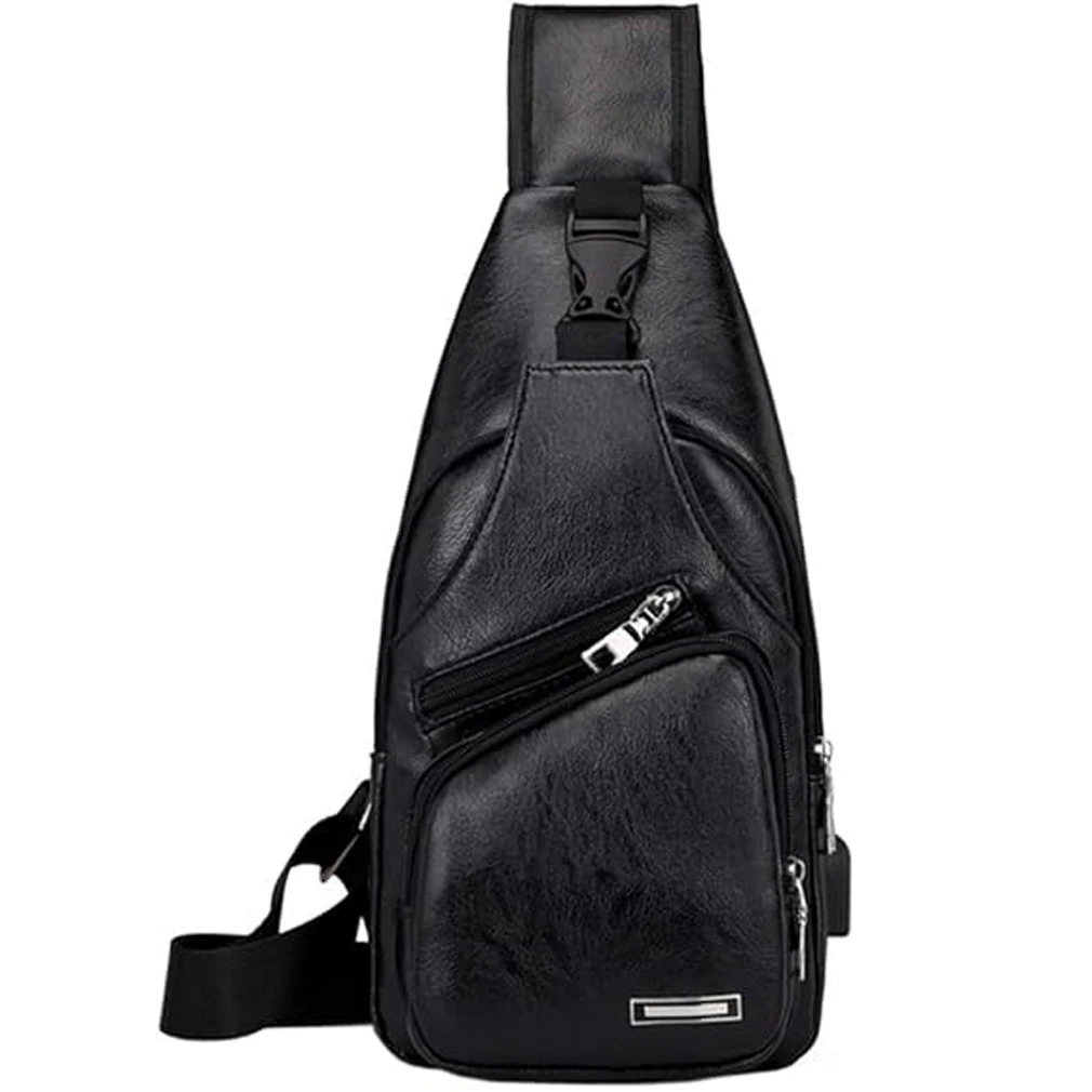 

Simple and Fashionable Casual Solid Color Pu Multifunctional USB Charging Zipper Men's Chest Bag Crossbody Bag for Commuting