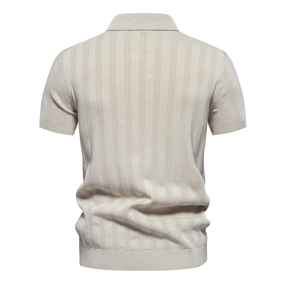 Spring Summer New Cross-Border European Size Woolen Polo Sweater Knitted Short Sleeve Turn-Down Collar Men's T-Shirt Top