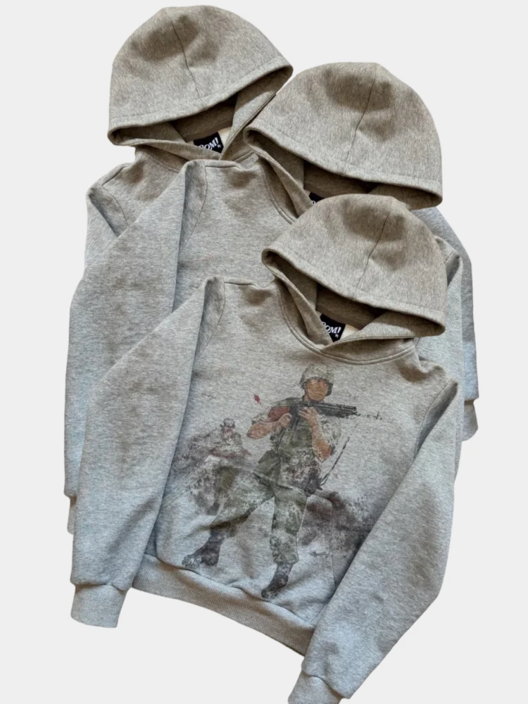 Europeu e americano outono e inverno esportes com capuz pulôver retro impressão fotos homens e mulheres mesmo cinza solto hoodie