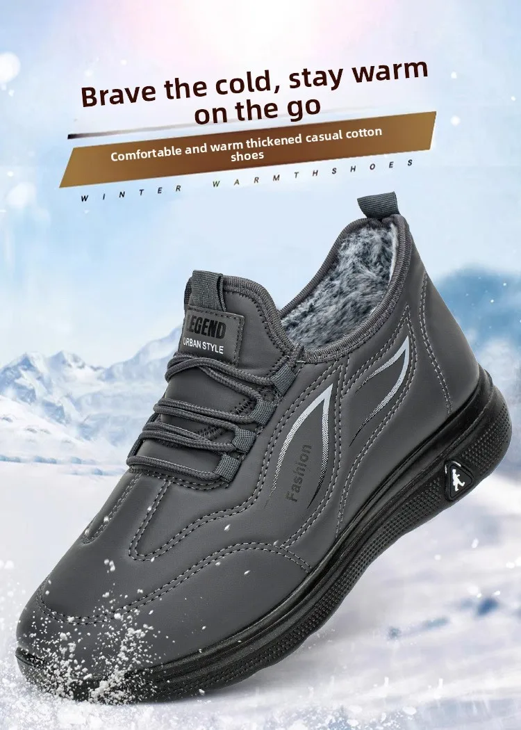 Herren Winter Warme Freizeit-Sportschuhe mit Schnürung, PU-Obermaterial, Fleece-Futter, Rutschfeste Dicke Sohle, Alltagsschuhe zum Gehen – Detail 1