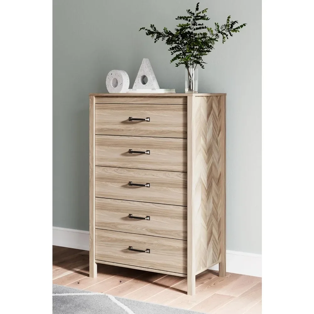 by Ashley Battelle Chest of Drawers, 32" W x 21" D x 50" H, Light Brown