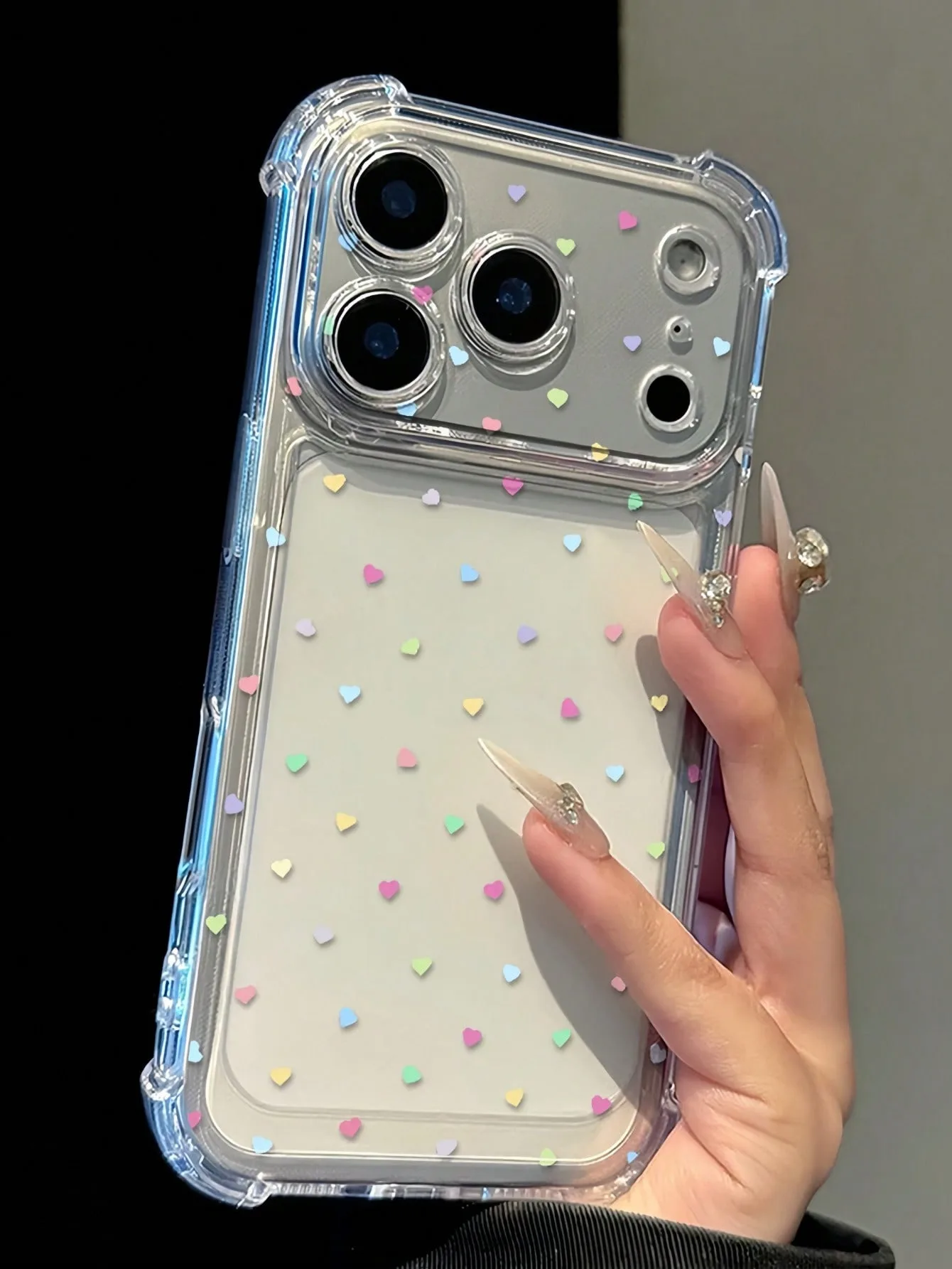 

Cute Colorful Dopamine Heart Pattern Transparent Anti-Dust Mesh Design, Compatible With Iphone 17 16 15 14 13 12 11