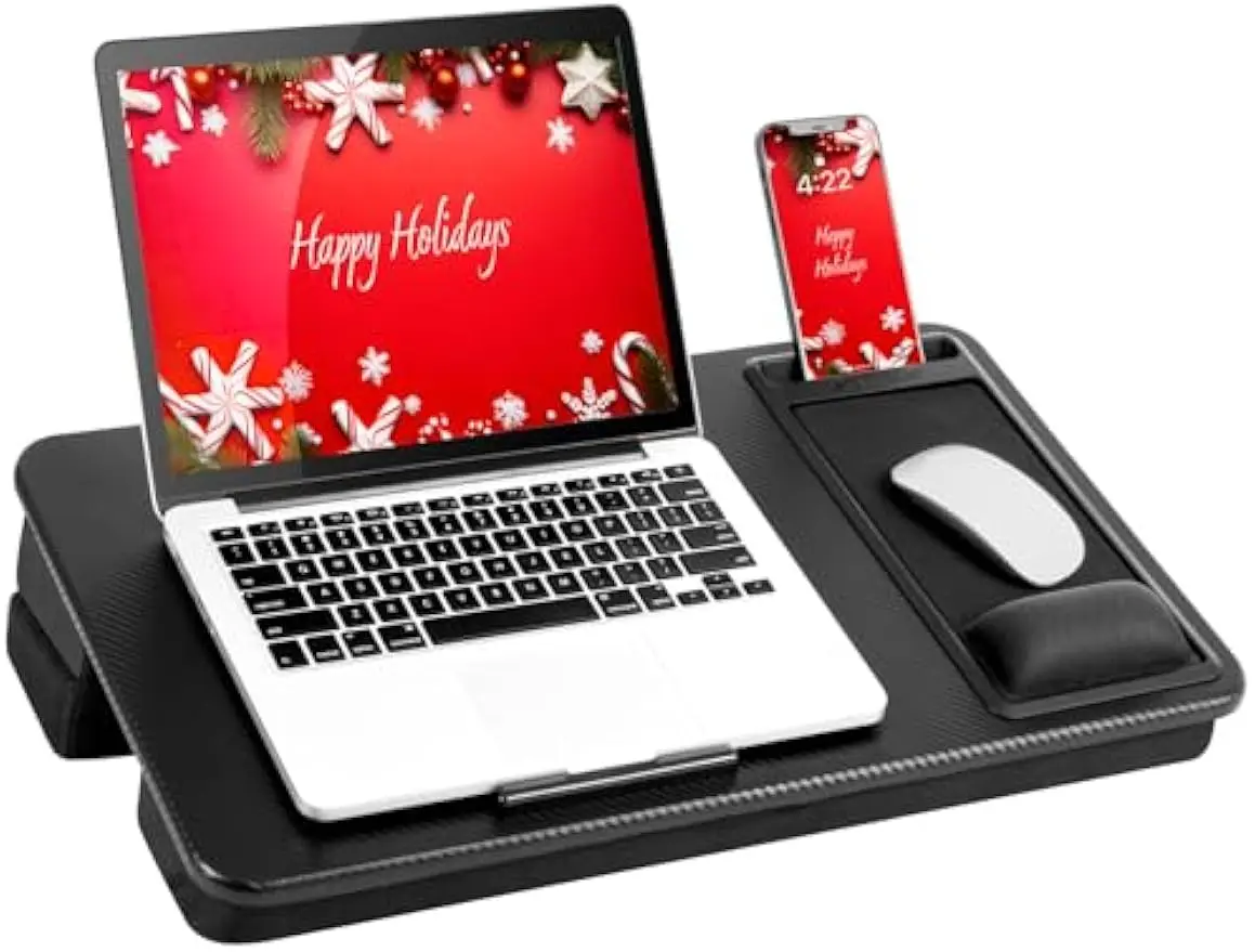 

Large Adjustable Lap Desk for 17.3" Laptops with Cushion, Wrist Rest, Mouse Pad & Phone Slot - Black
