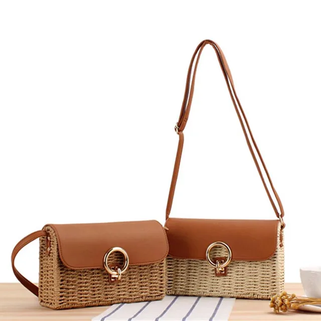 Nowe letnie torby na ramię dla dziewczynek torebki skórzane na co dzień dla kobiet ze słomy tkane torby Crossbody