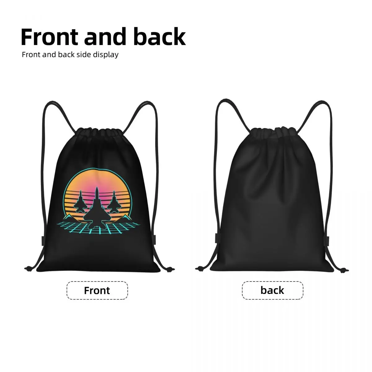 Mochila Retro personalizada con cordón para hombre y mujer, bolsa de almacenamiento con diseño de Airforce Fighter Jet, ligera, Ideal para deportes, gimnasio y avión