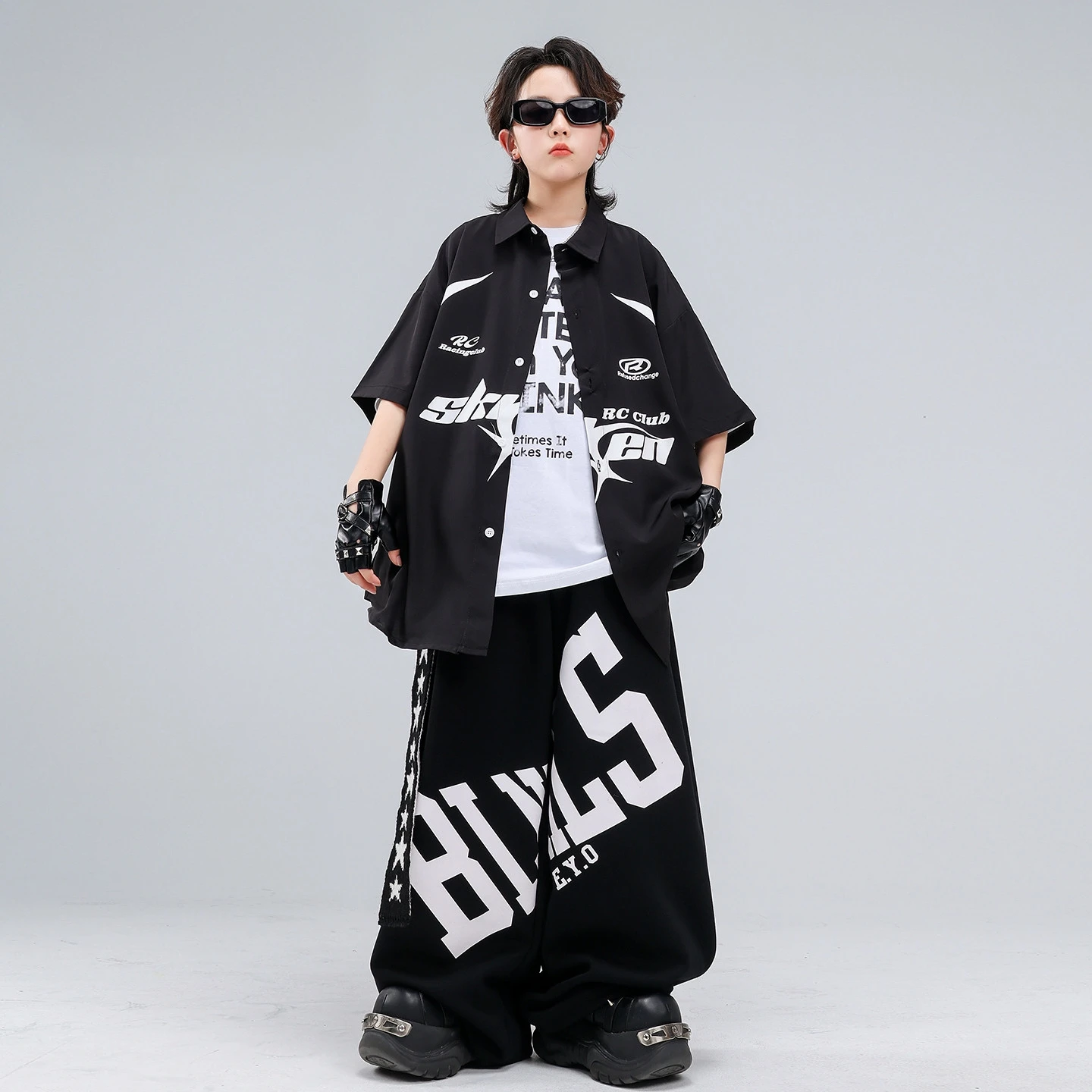 Conjunto de Roupa Infantil Masculina para Performance de Hip Hop e Dança de Rua, Vestuário de Marca Moderno, Traje de Perform...