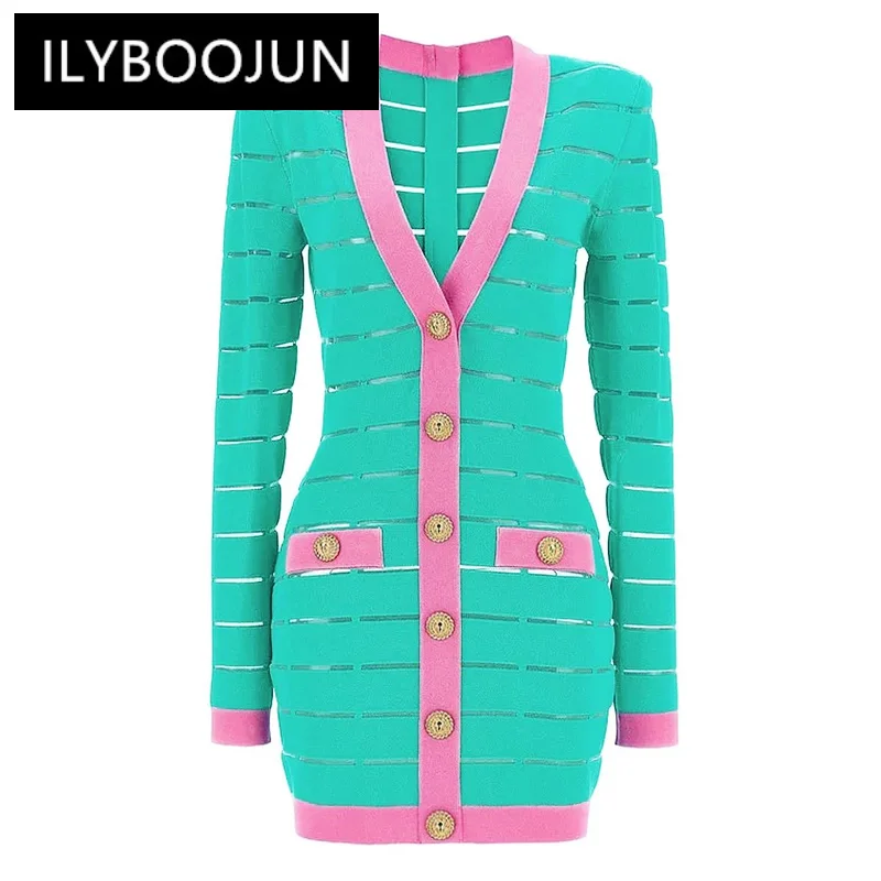 

Женское трикотажное платье-свитер с длинным рукавом и V-образным вырезом