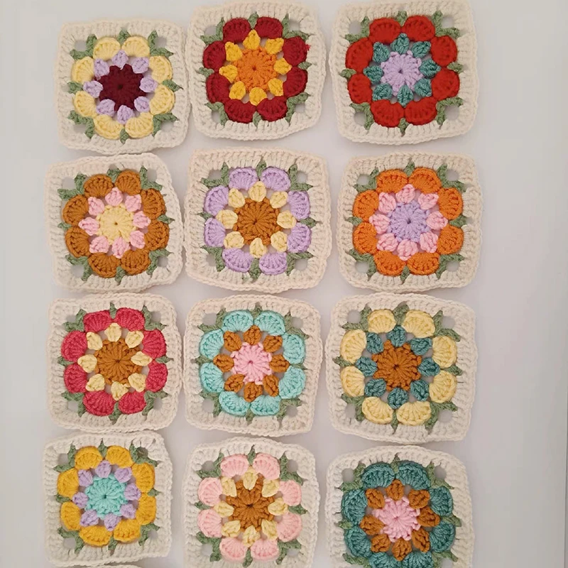 DIY Crochet Multicolor Coasters Square DIY Creation For Sewing Clothes Lace Blankets Decoration Handmade Cup Pad 8cm Patch