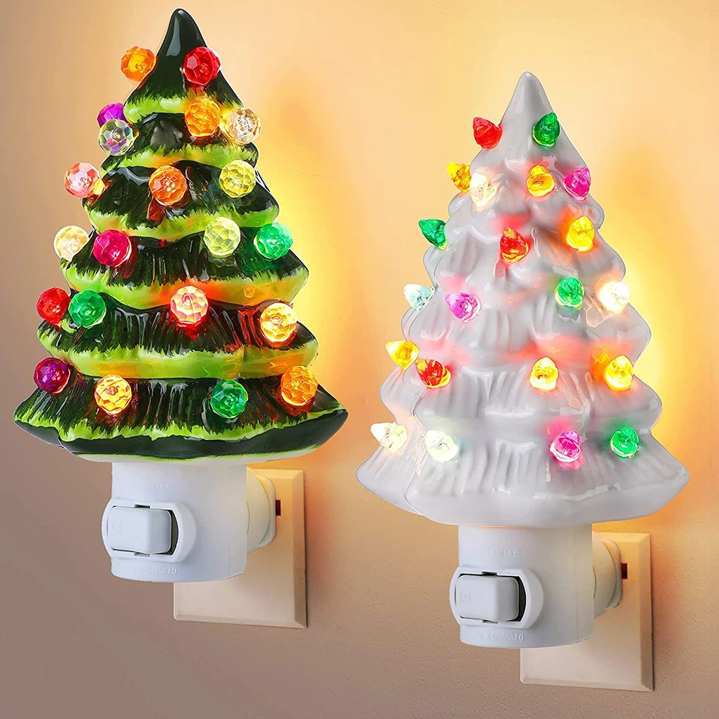 Green Christmas Tree Night Lights 2025 Night Lamp Socket LED Christmas Tree Room Decors Cute Children’s Night Light Holiday Gift