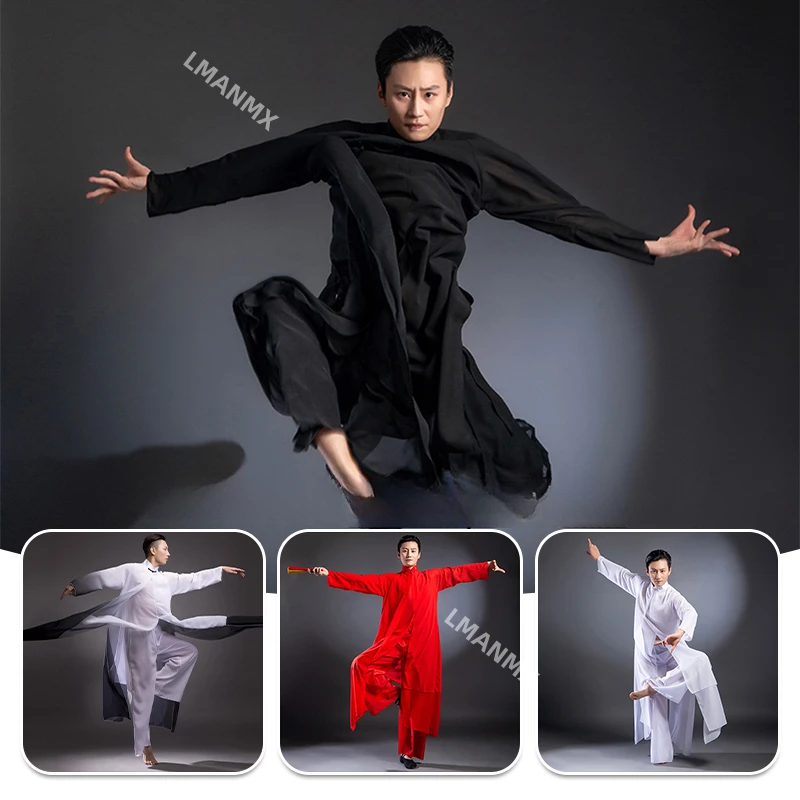 Double Chiffon Traditional Chinese TaiChi Kung Fu Suit Yangko Classical Dance Wear Wushu Performance Martial Arts Show Costume