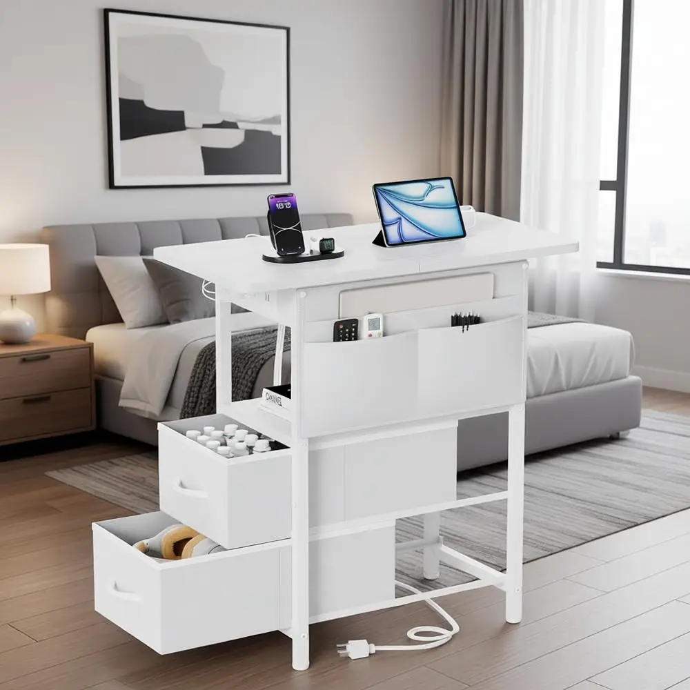 

Compact Charging Side Table for Bedrooms and Living Rooms with USB Ports and Outlets