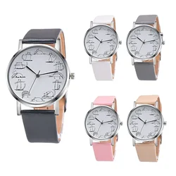 Cute Casual Watch for Women Students Fashion Ladies Watches Round Dial Quartz Wristwatches PU Leather Band Relojes Para Mujer