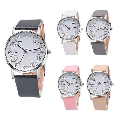 Reloj informal bonito Para Mujer, Relojes de moda Para Mujer, Relojes de pulsera de cuarzo con esfera redonda, Relojes de pulsera de cuero PU Para Mujer