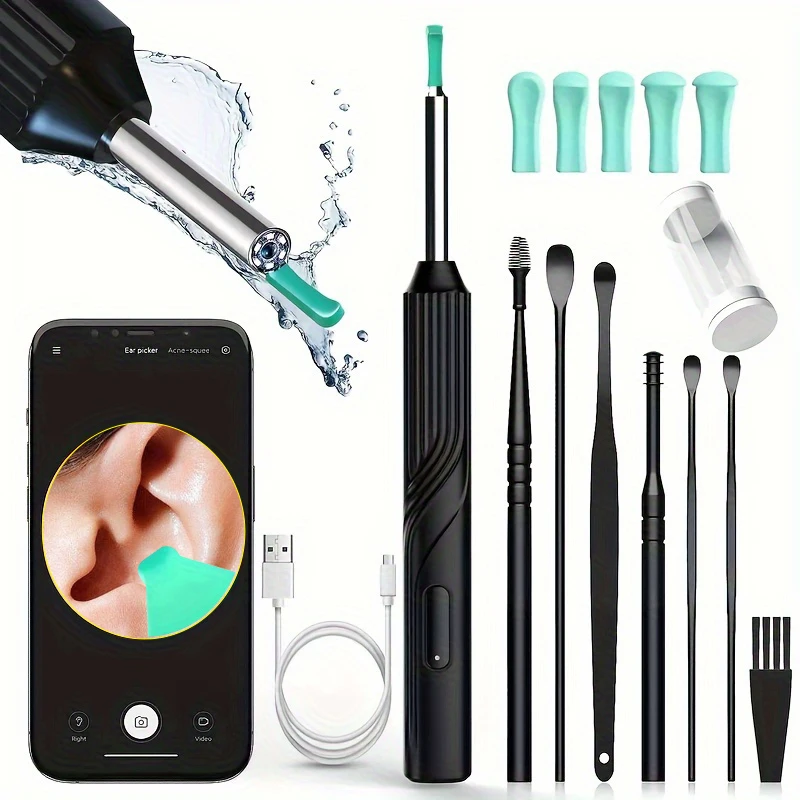 Limpiador de oídos Visual inteligente, palillos para los oídos 1296P, otoscopio, carga USB C, endoscopio, herramienta de eliminación de cera, MIni cámara, juego de cuidado de la salud