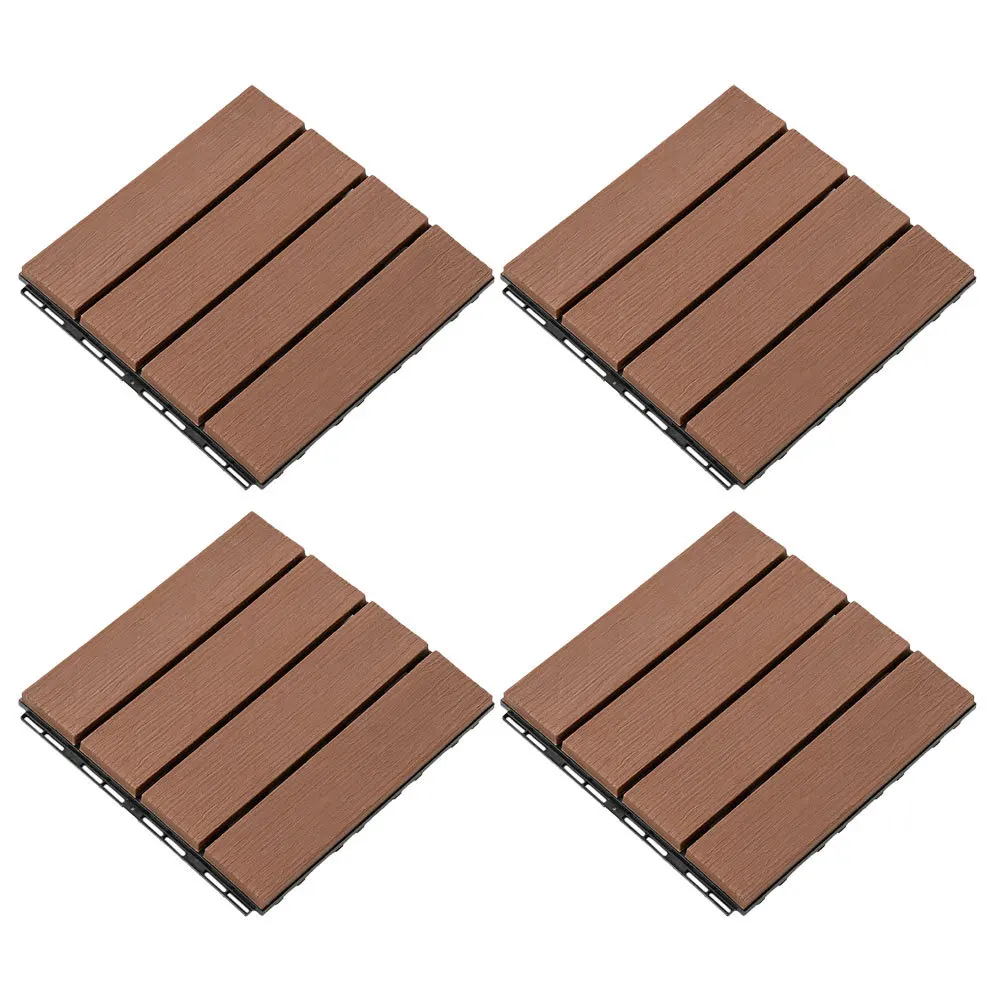 

4Pcs High Density Interlocking Wood Plastic Deck Tiles Water Permeable Outdoor Patio Balcony Flooring Interlocking Decking Tiles