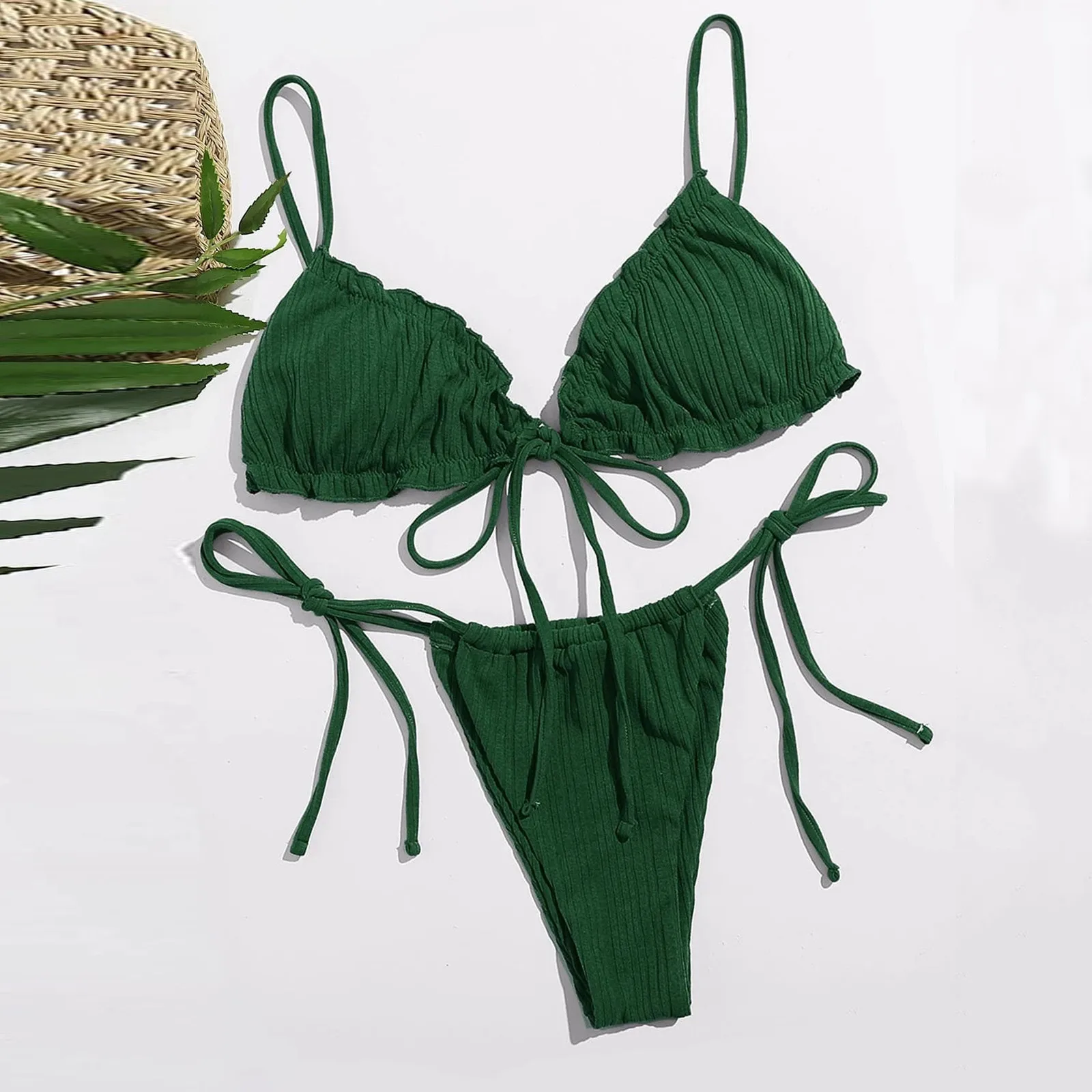 2024 Sommer Frauen Bikini Set Bandage Kordel zug Badeanzug sexy zweiteiligen Badeanzug Krawatte Seite sexy Beach wear Rüschen Beach wear