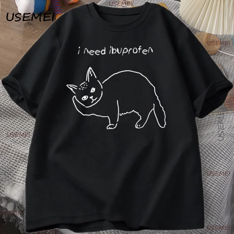 I Need Ibuprofen Cat T-Shirt Funny Cute Cat Tee Shirt Mental Health T Shirt Men Women Cat Lover Tshirt Loose Clothing Streetwear