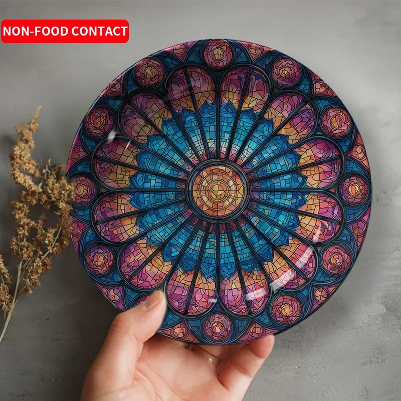 1pc Elegant Stained Glass-like Ceramic Wall Hanging Decorative Plate - Non-Food Contact Safe Round Tabletop or Wall Art with