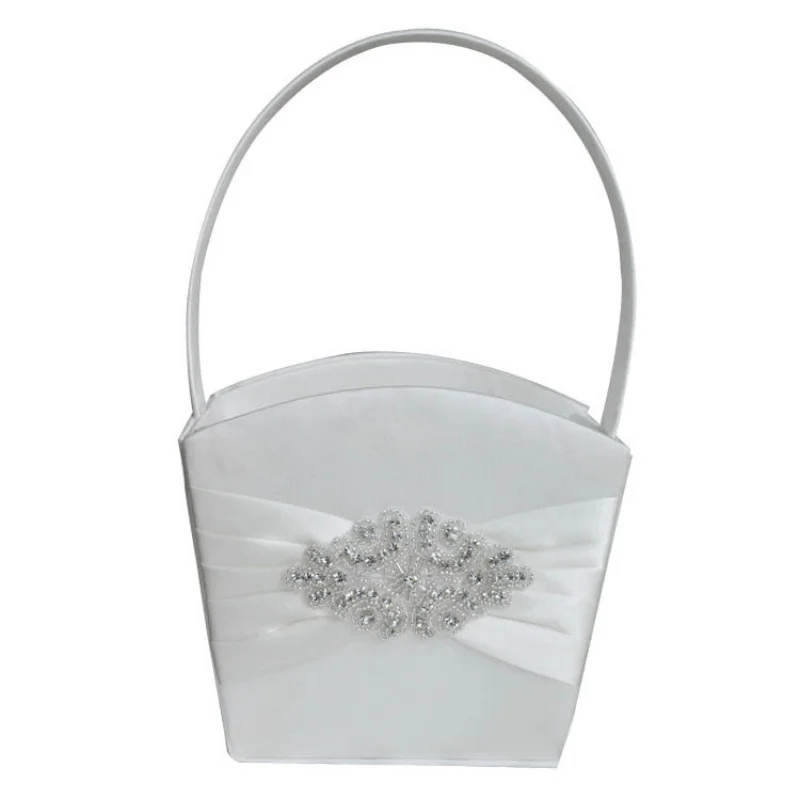 

Free Shipping Wedding White Artificial Diamond Beaded Flower Basket Minimalist Style Customized Flower Basket