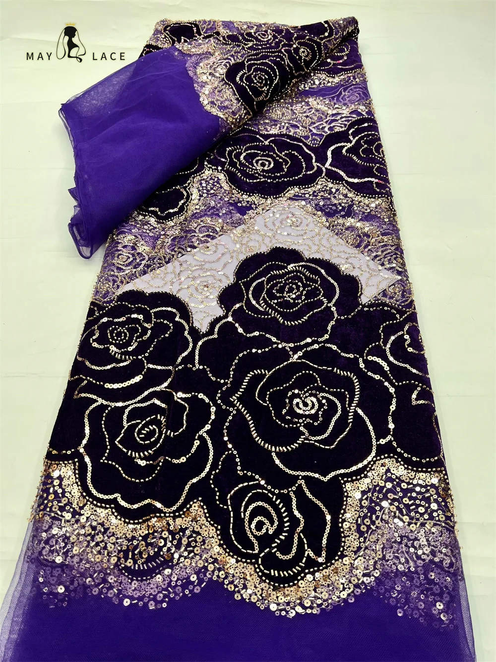 

2026 African Nigeria High-Quality Velvet Lace Fabric French Tulle Beaded Lace Fabric Dresses Nigerian For Wedding Party Women