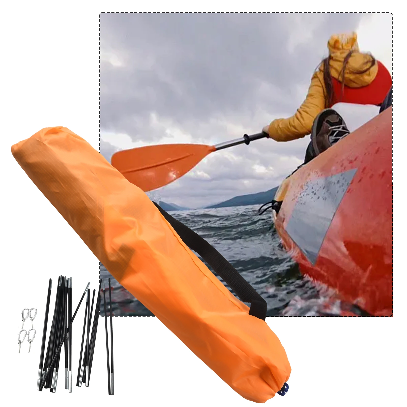 Kayak Awning Sturdy 2 Person Boat Kayak Canopy Awning Waterproof Sun Shade Shelter Tent with Support Rods Blue and Orange