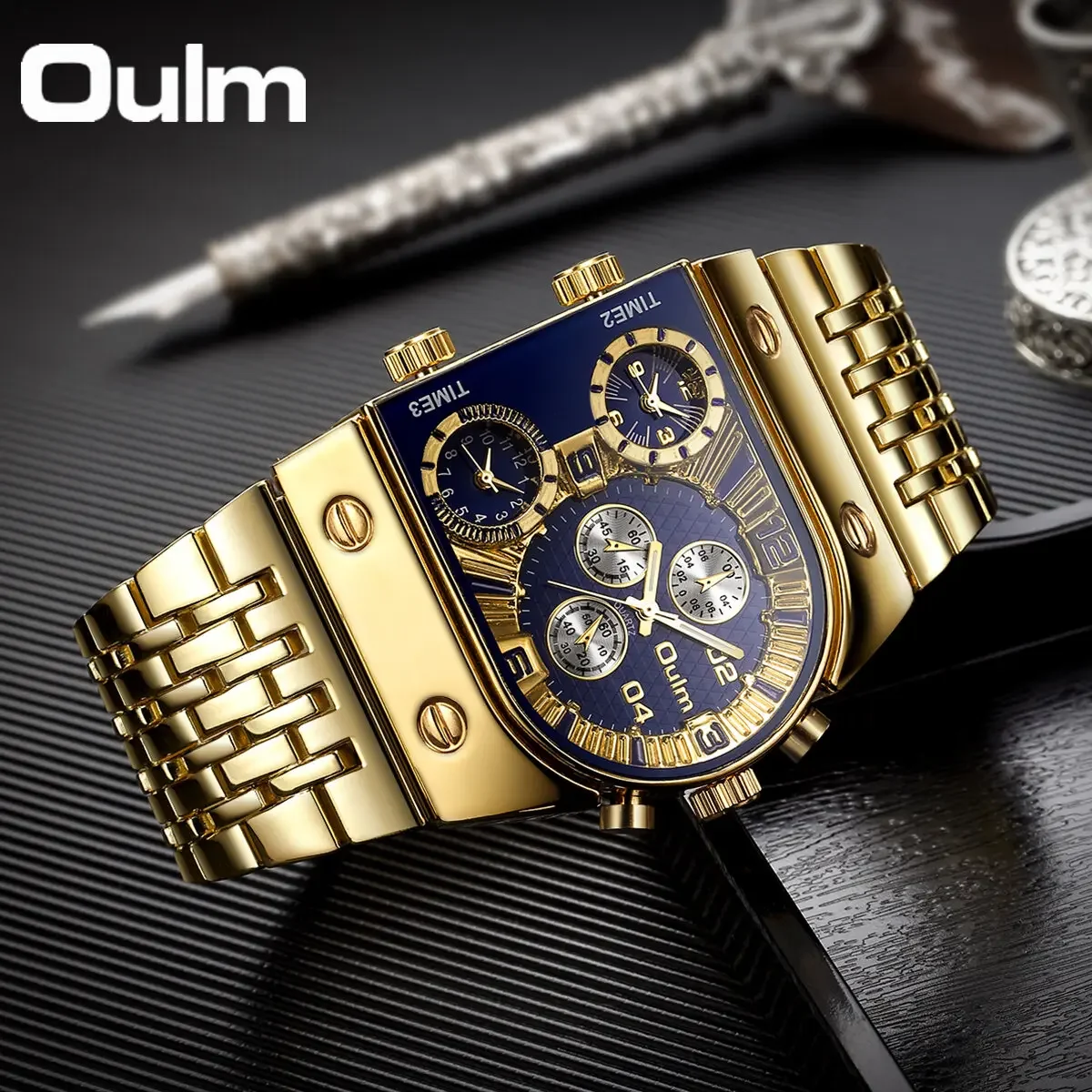 Oulm Unique Men Square Quartz Wrist Watch for Man Sports Multi-Time Zone Male Waterproof Relogio Mascuo Men Watches