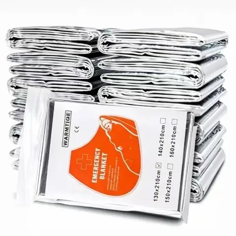 Mylar Thermal Emergency Blanket, Silver Foil Space Survival Blanket, Heat Retention First Aid Blanket for Camping Hiking Outdoor