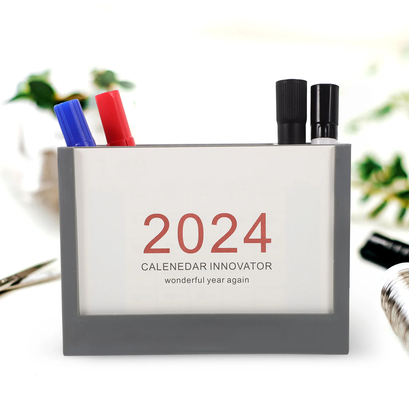

Desk Calendar Pen Holder Countertop Multifunction and Pencil Organizer Abs Stationery Storage
